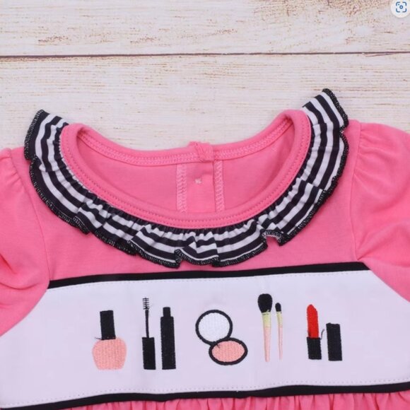 Boutique Make Up Embroidered Girls Pink Short Sleeve Dress - Picture 2 of 7